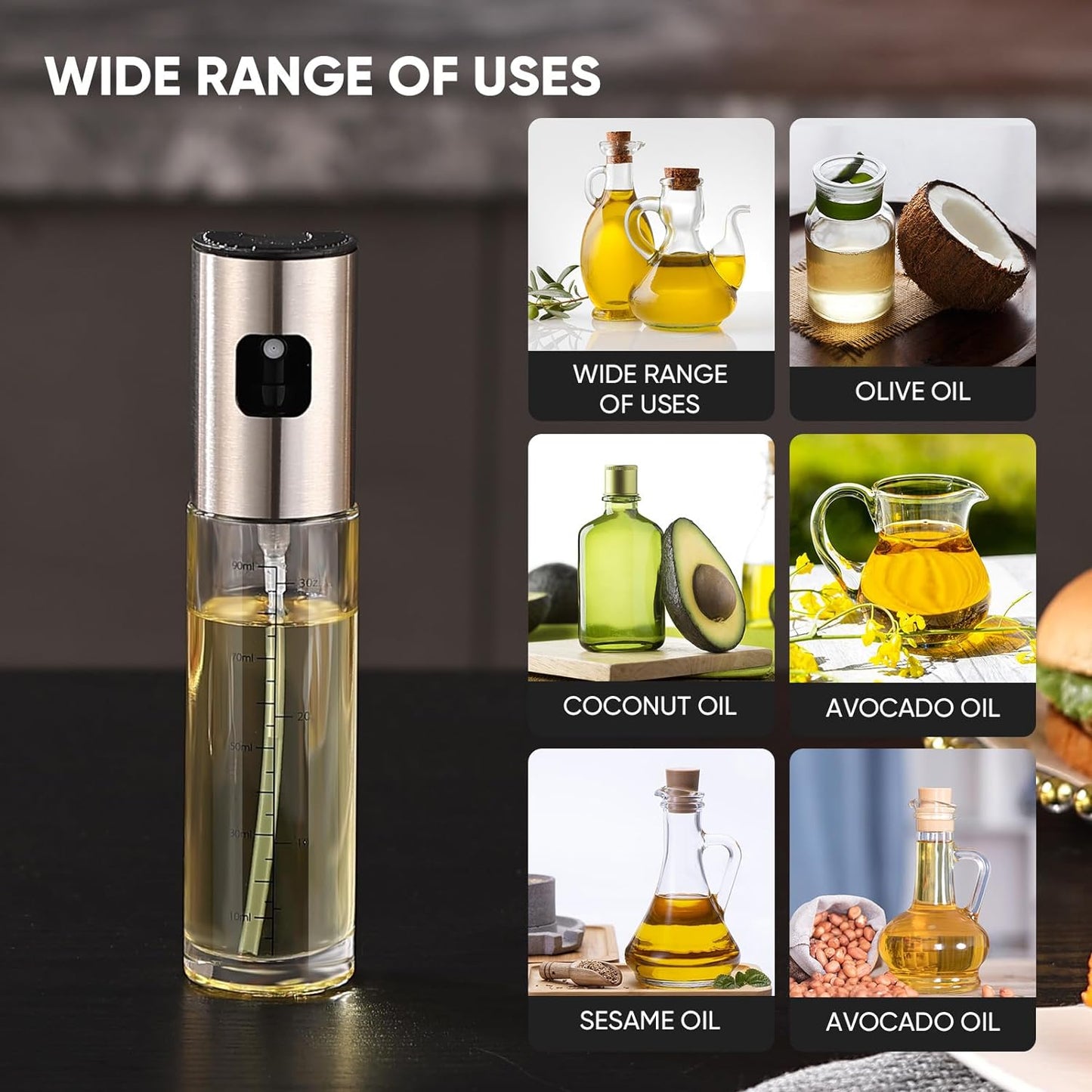 Glass Oil Spray Bottle with Pump Perfect for Bar B Que Cooking and Salad