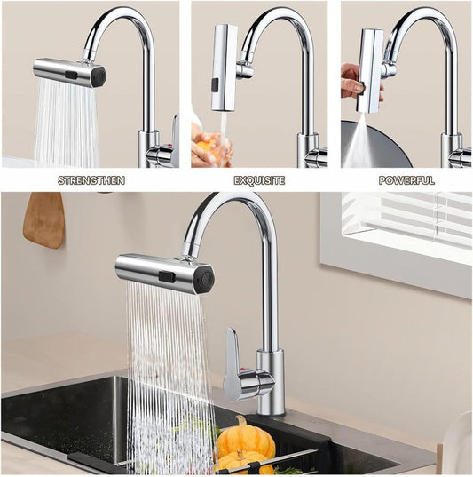 Multifunctional Kitchen Sink Waterfall Faucet Shower, 3 Water Flow Effect Bathroom+Basin Tap